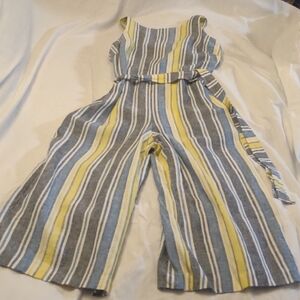 NWT Linen Blend Striped Pantsuit in Yellow, Denim & Gray w/Pockets - Size 8